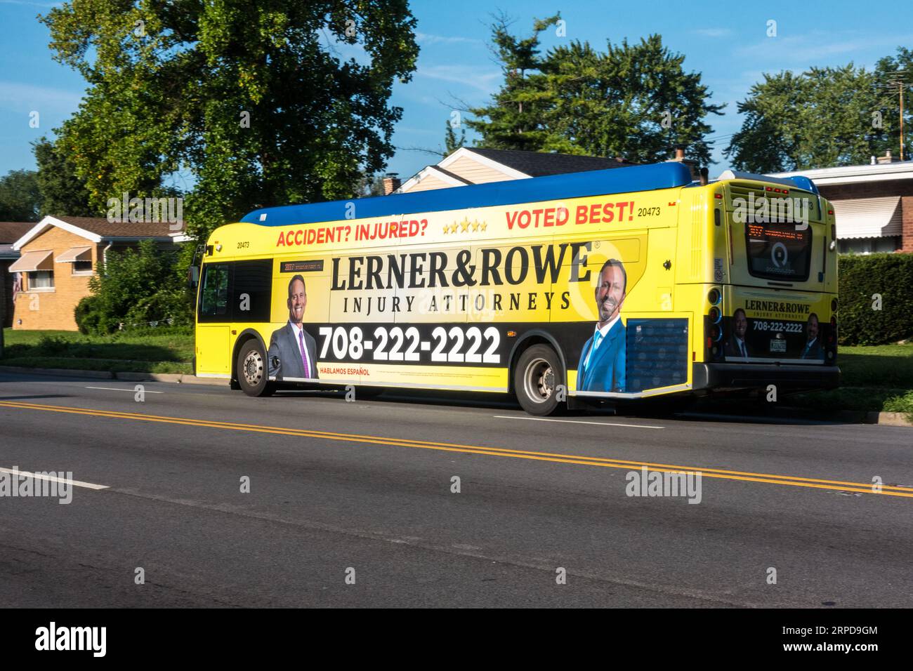 Injury lawyers advertisement on local bus Stock Photo