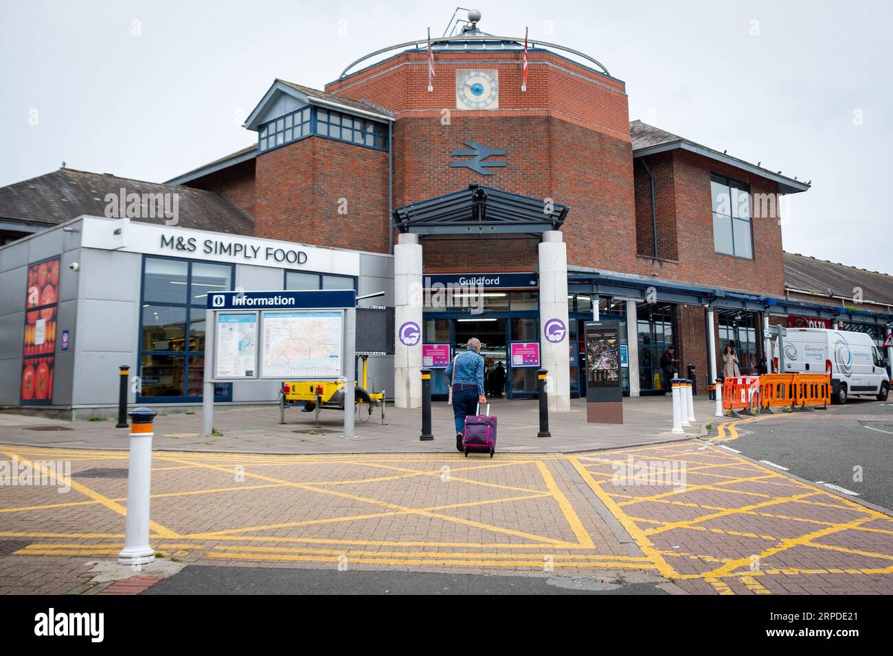 GUILDFORD, SURREY, UK: AUGUST 31, 2023: Guildford Railway Station building- train station on the edge of Guildford town centre Stock Photo