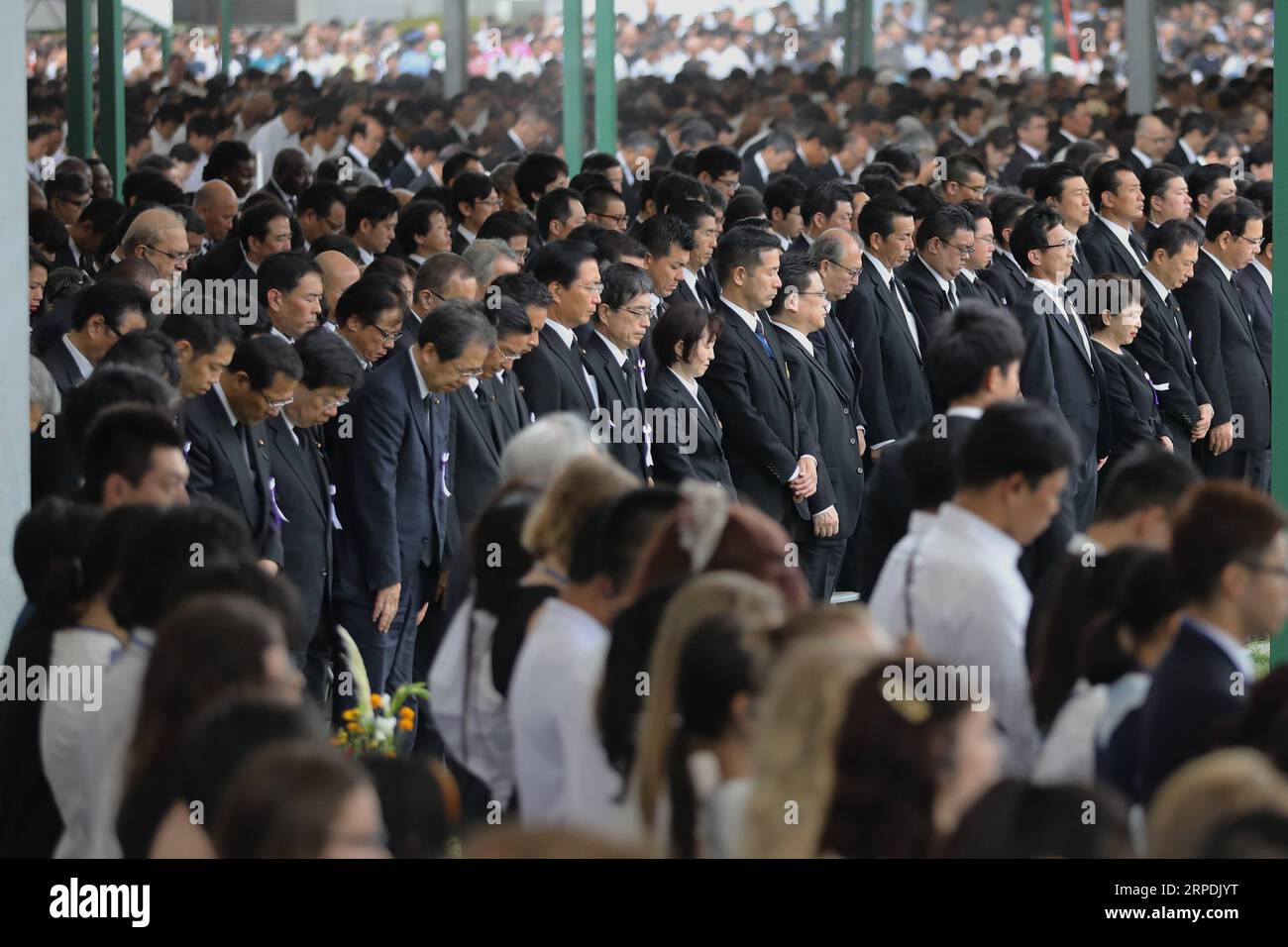(190806) -- HIROSHIMA, Aug. 6, 2019 -- People attend an annual memorial ceremony in Hiroshima, Japan, Aug. 6, 2019. Hiroshima, a Japanese city hit by a U.S. atomic bomb at the end of World War II, marked the 74th anniversary of the bombing on Tuesday. ) JAPAN-HIROSHIMA-ATOMIC BOMB-ANNIVERSARY DuxXiaoyi PUBLICATIONxNOTxINxCHN Stock Photo