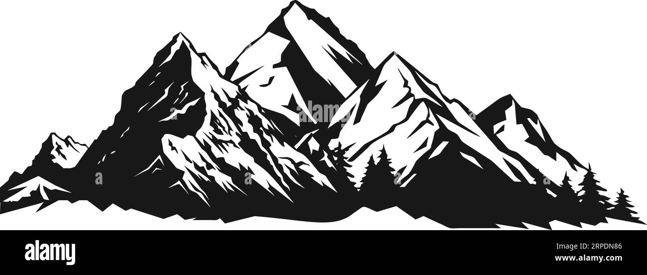 Outline drawings, mountains. Nature sketch. VECTOR illustrations set. Black  contour. Stock Vector | Adobe Stock