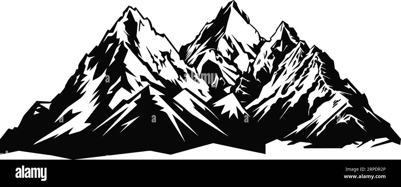 Hand drawn vector nature illustration with mountains and forest on ...