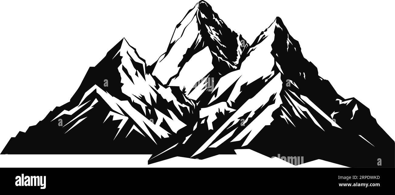 Hand drawn vector nature illustration with mountains and forest on ...