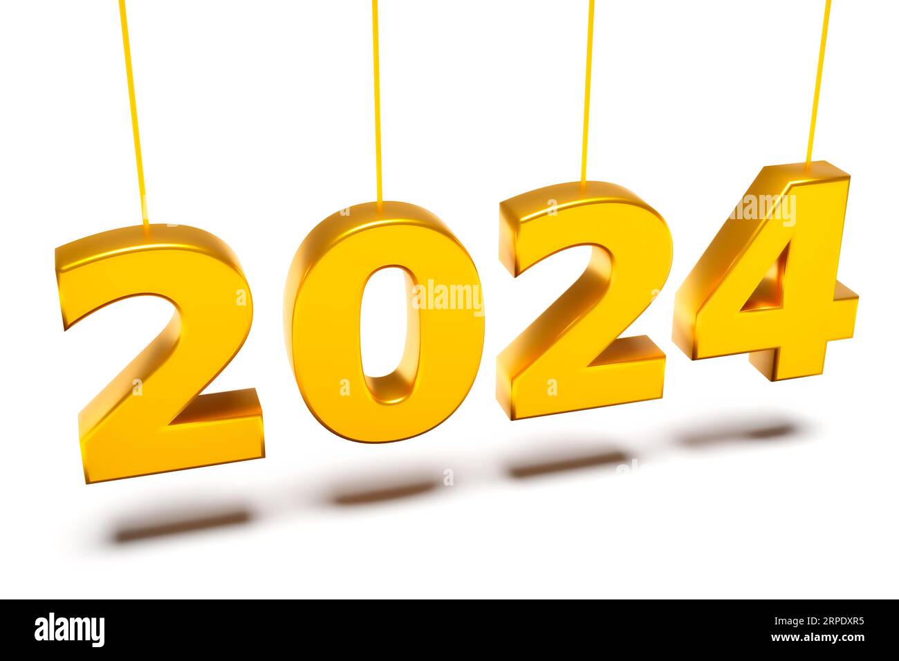 New year holiday concept in golden colors. Number 2024. 3d rendering