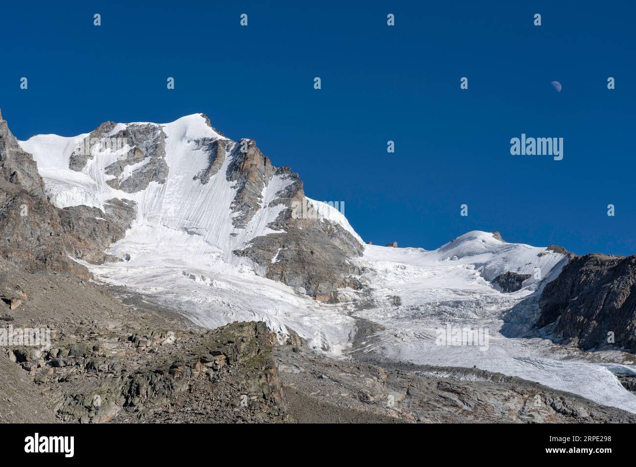 Gran Paradiso mountain and glacier view from chabod hut. white peak ...