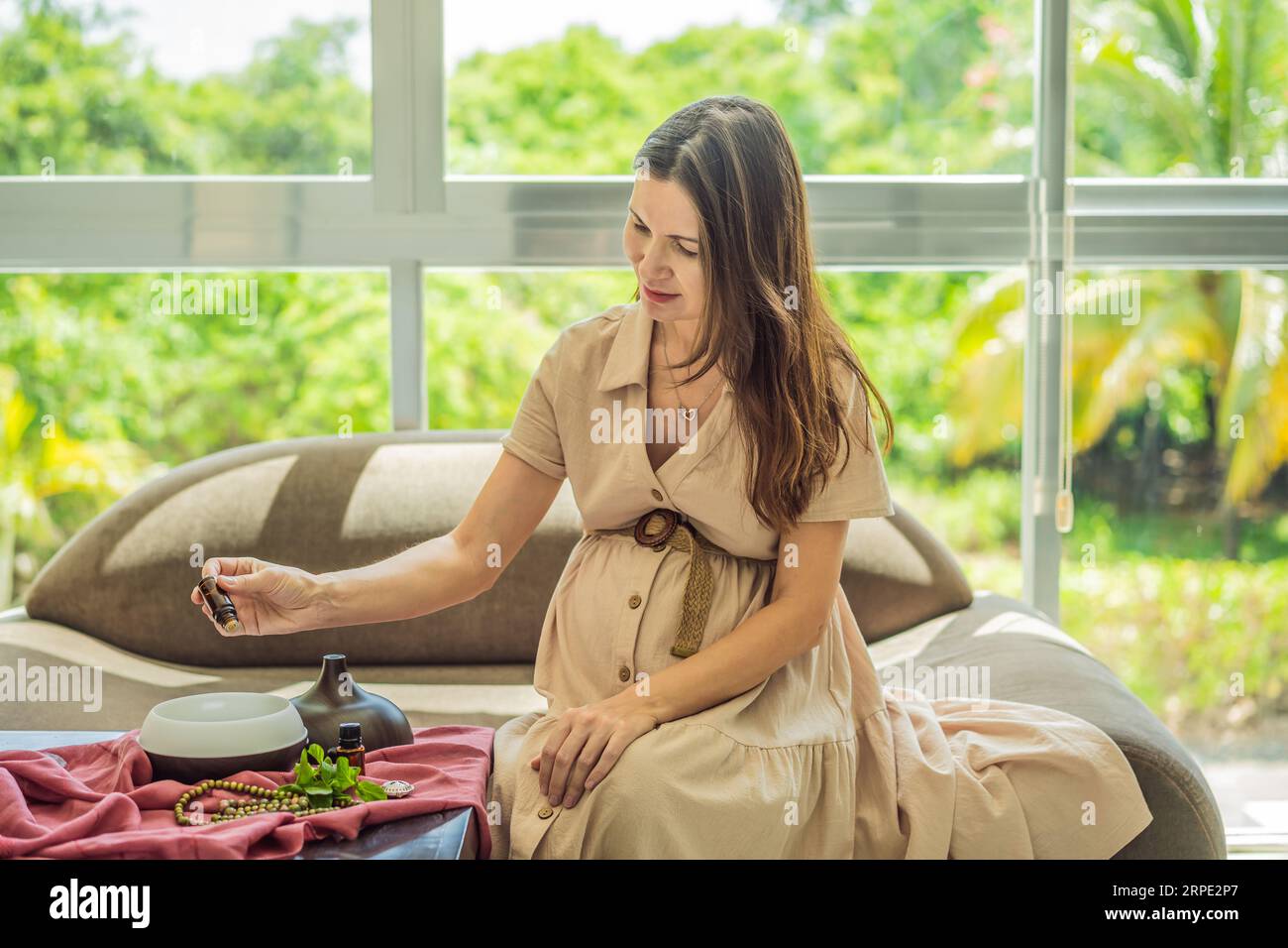 A serene moment captured as a pregnant woman after 40 embraces the