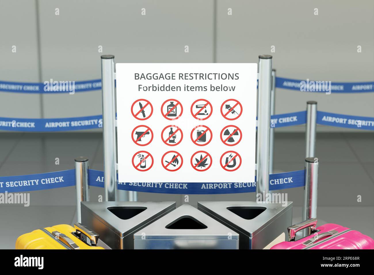 A sign displaying prohibited items at an airport security checkpoint