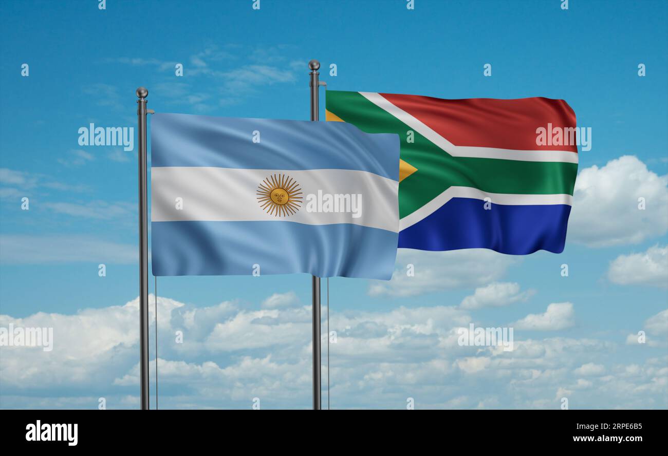 Republic of South Africa and Argentina flag waving together in the wind ...