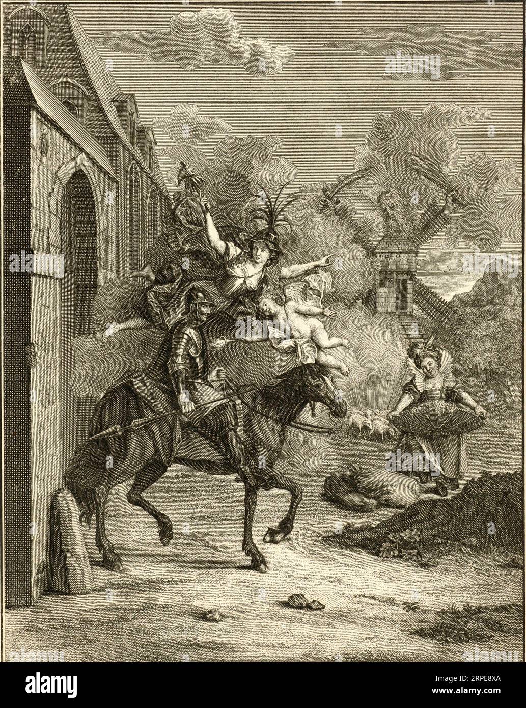 Don Quixote led by Love and Madness Personifications of love and