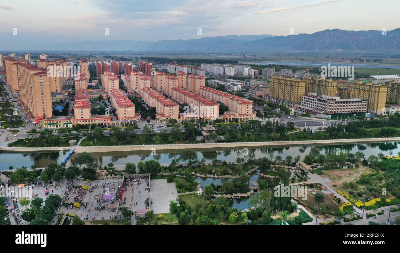 (190822) -- GUANGLING, Aug. 22, 2019 -- Aerial photo taken on Aug. 21, 2019 shows the view of Guangling County, north China s Shanxi Province. ) CHINA-SHANXI-GUANGLING-SCENERY (CN) TaoxMing PUBLICATIONxNOTxINxCHN Stock Photo