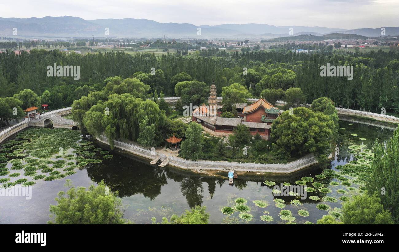 (190822) -- GUANGLING, Aug. 22, 2019 -- Aerial photo taken on Aug. 22, 2019 shows the view of Guangling County, north China s Shanxi Province. ) CHINA-SHANXI-GUANGLING-SCENERY (CN) TaoxMing PUBLICATIONxNOTxINxCHN Stock Photo