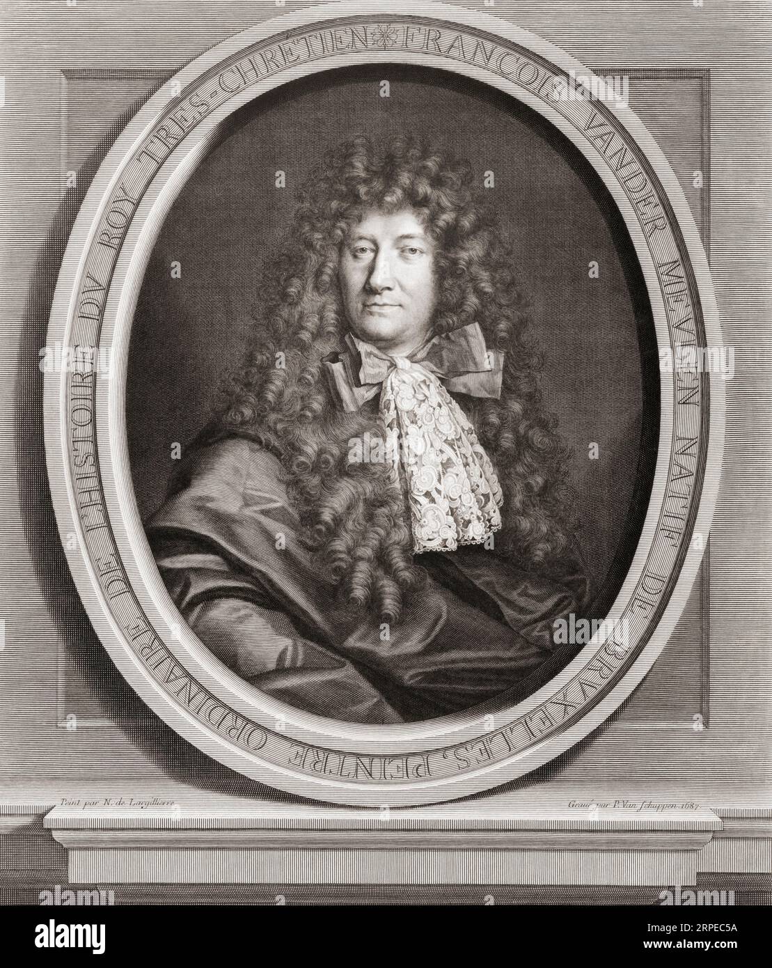 Adam Frans van der Meulen, 1632 - 1690.  Flemish artist.  Amongst his clients were Louis XIV of France.  After a print by Pieter van Schuppen from the painting by Nicolas de Largillière. Stock Photo