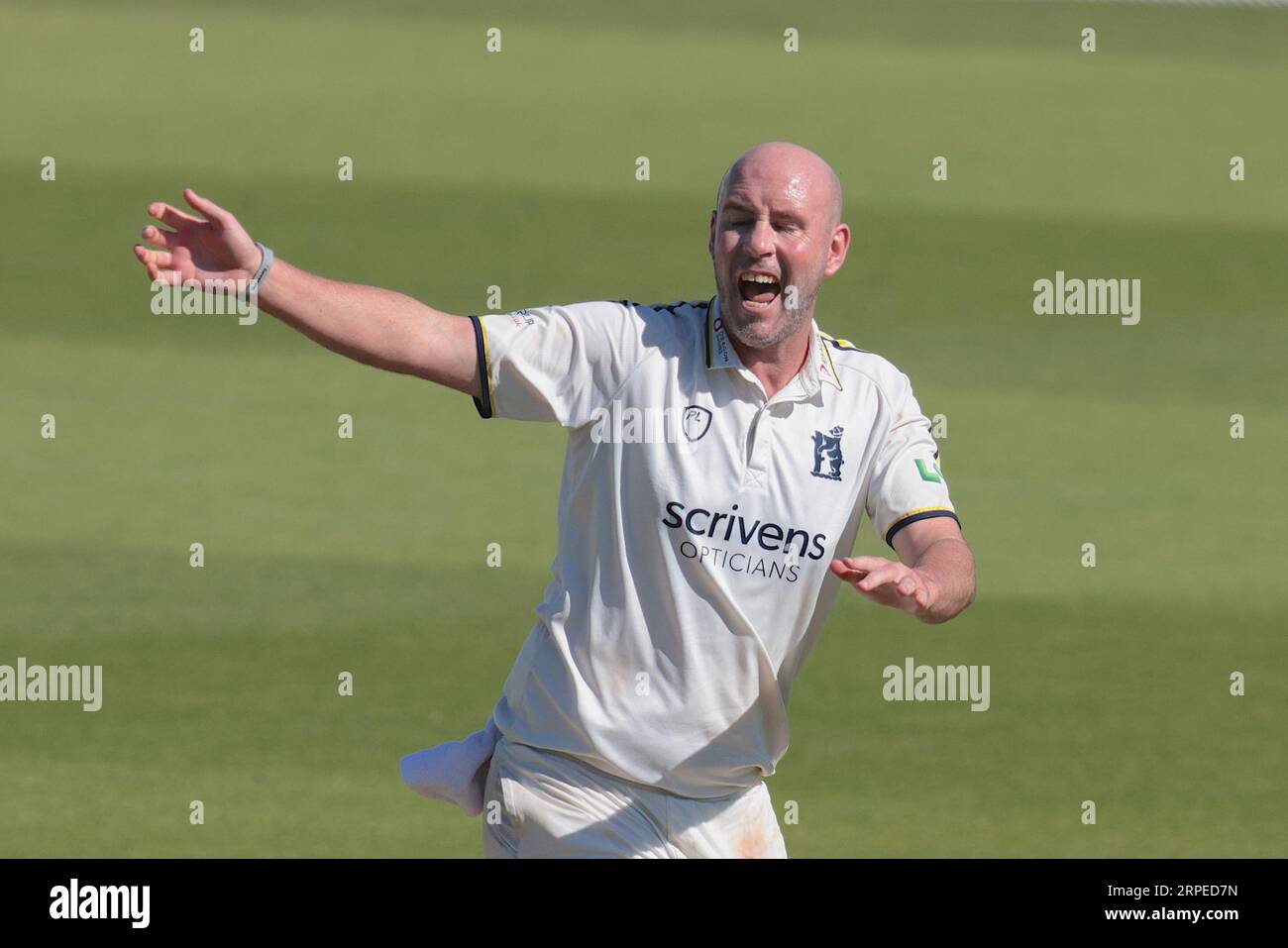 London, UK. 4th Sep, 2023. Warwickshire's Chris Rushworth appeals as Surrey take on Warwickshire in the County Championship at the Kia Oval, day two. Credit: David Rowe/Alamy Live News Stock Photo