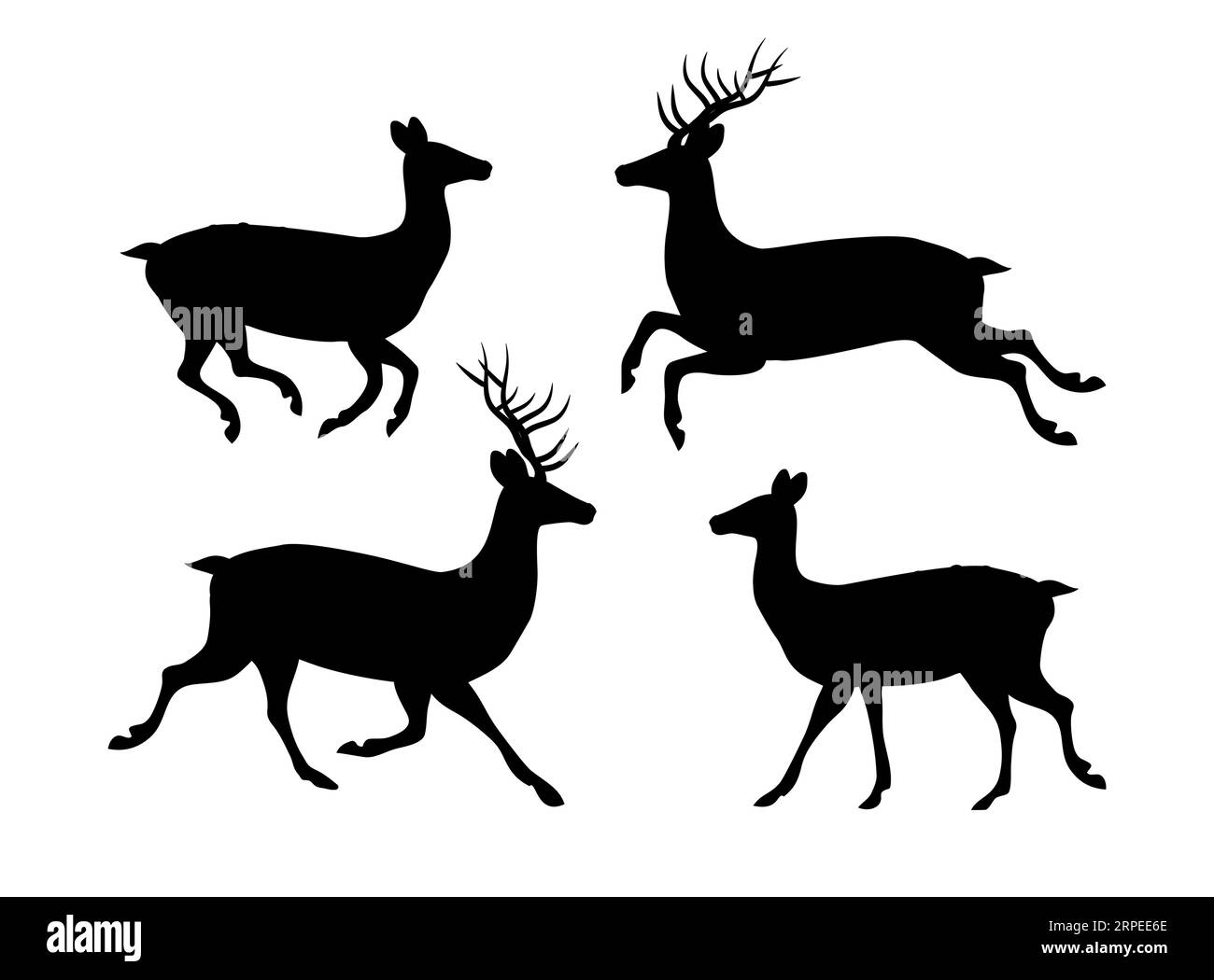Vector set of flat hand drawn deer silhouette isolated on white ...