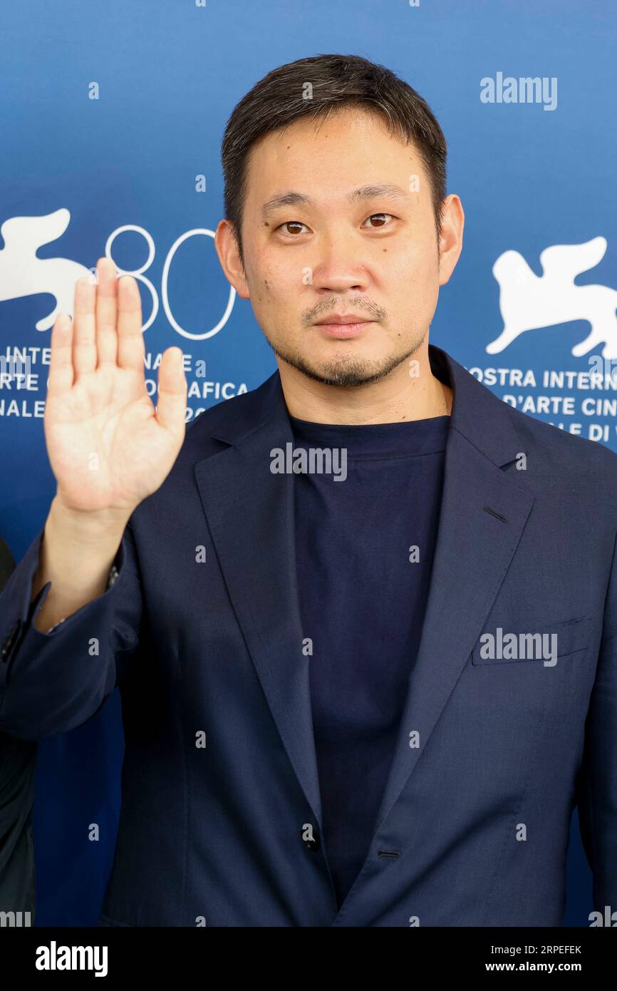 Ryusuke Hamaguchi attend the photocall of 'Aku Wa Sonzai Shinai (Evil Does Not Exist)' during the 80th Venice International Film Festival at Palazzo del Casino on the Lido in Venice, Italy, on 04 September 2023. Stock Photo