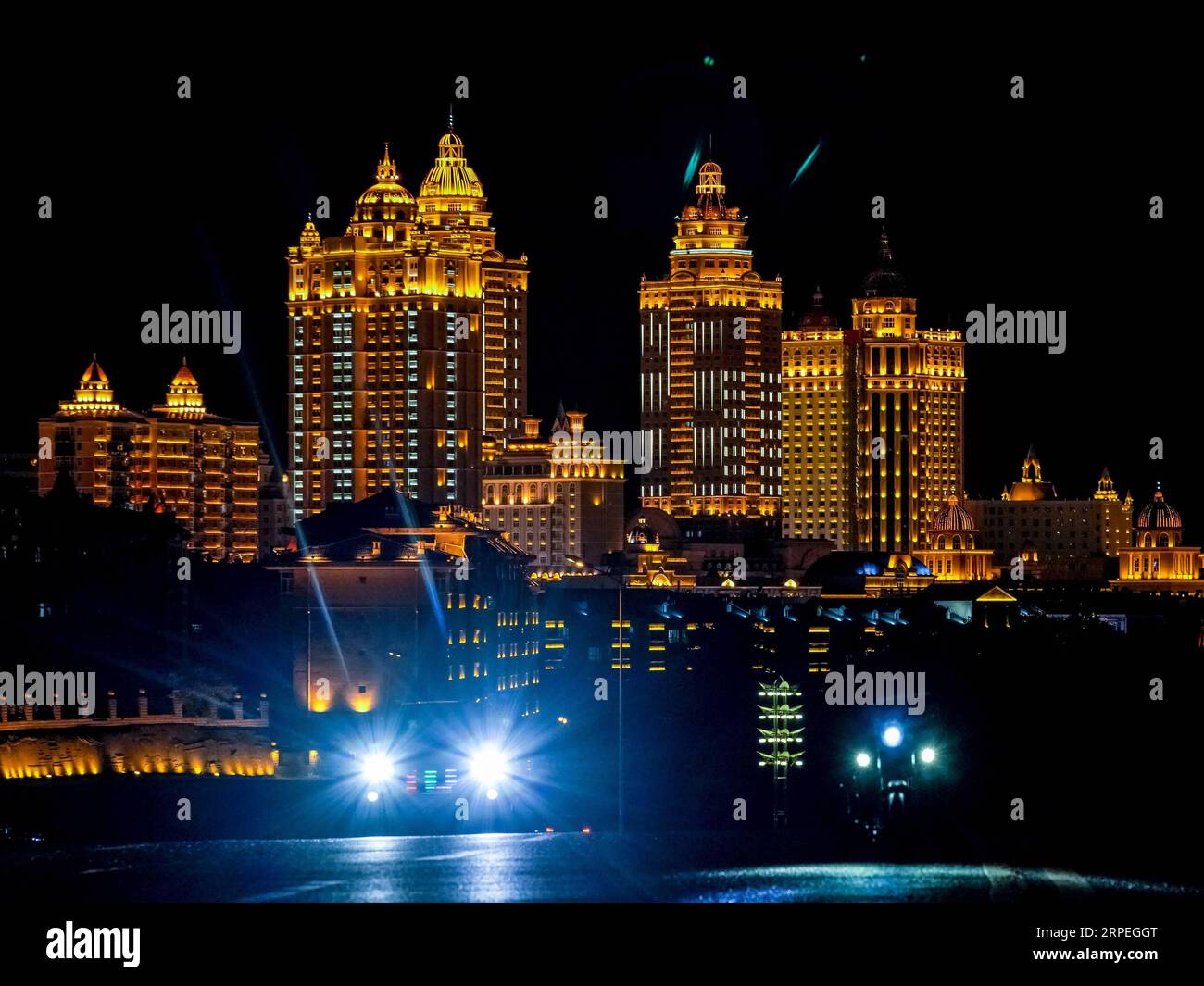 (190829) -- MANZHOULI, Aug. 29, 2019 -- Buildings are illuminated with energy efficient architectural LED lighting in Manzhouli, north China s Inner Mongolia Autonomous Region, Aug. 27, 2019. ) CHINA-INNER MONGOLIA-MANZHOULI-NIGHT VIEW (CN) ShenxBohan PUBLICATIONxNOTxINxCHN Stock Photo