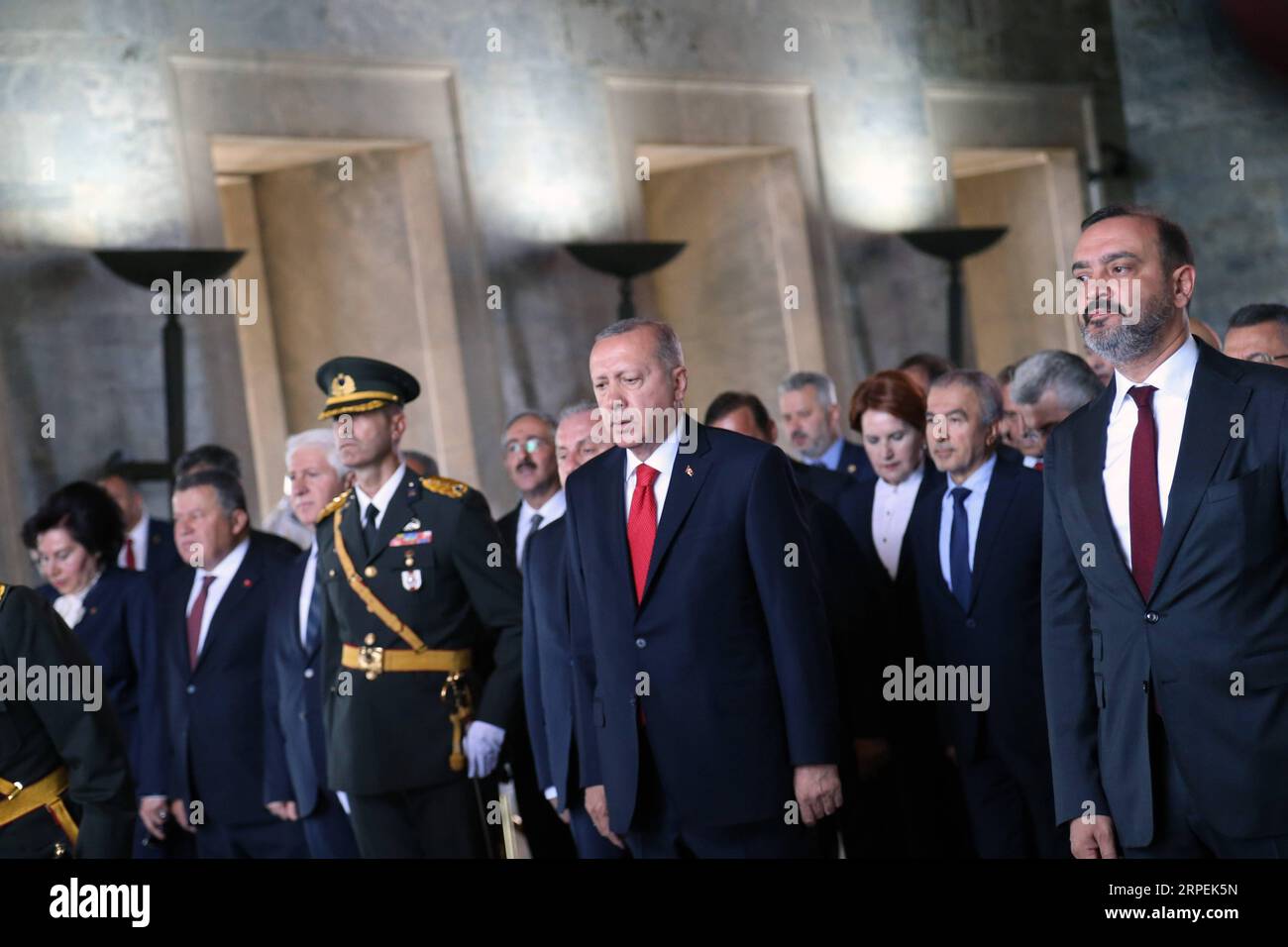 (190830) -- ANKARA, Aug. 30, 2019 -- Turkish President Recep Tayyip Erdogan pays tribute to Mustafa Kemal Ataturk, founder of the Republic of Turkey, at a ceremony held in the Ataturk Mausoleum in the capital Ankara, Turkey, Aug. 30, 2019. Turkey marked on Friday the 97th anniversary of Victory Day, the day the Turks defeated the Greek forces at the Battle of Dumlupinar, the final battle of the Turkish War of Independence in 1922. (Photo by /Xinhua) TURKEY-ANKARA-VICTORY DAY MustafaxKaya PUBLICATIONxNOTxINxCHN Stock Photo