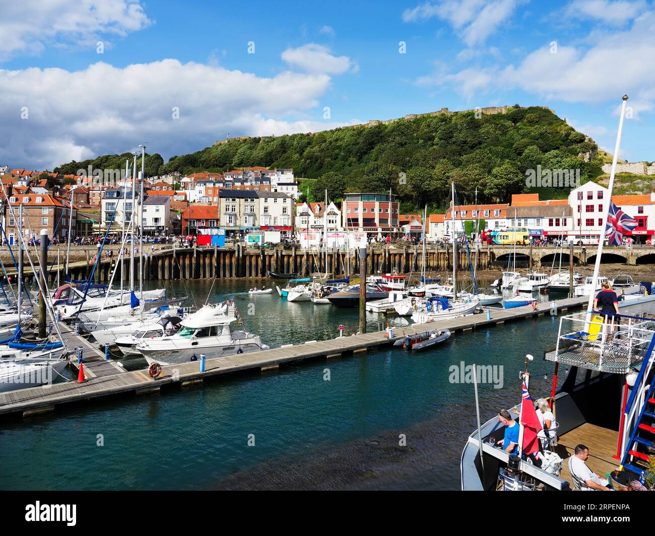 Harbour Sandside and Castle Hill at Scarborough North Yorkshire England Stock Photo