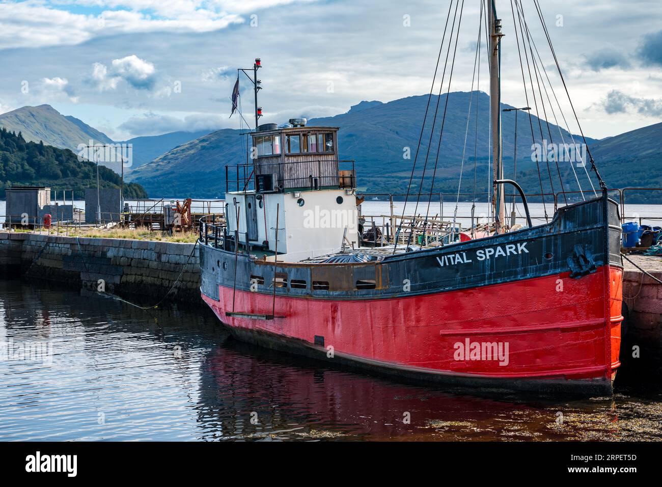 Old fishing vessel called Vital Spark moored in Loch Fyne,  Inverary, Argyll, Scotland, UK Stock Photo
