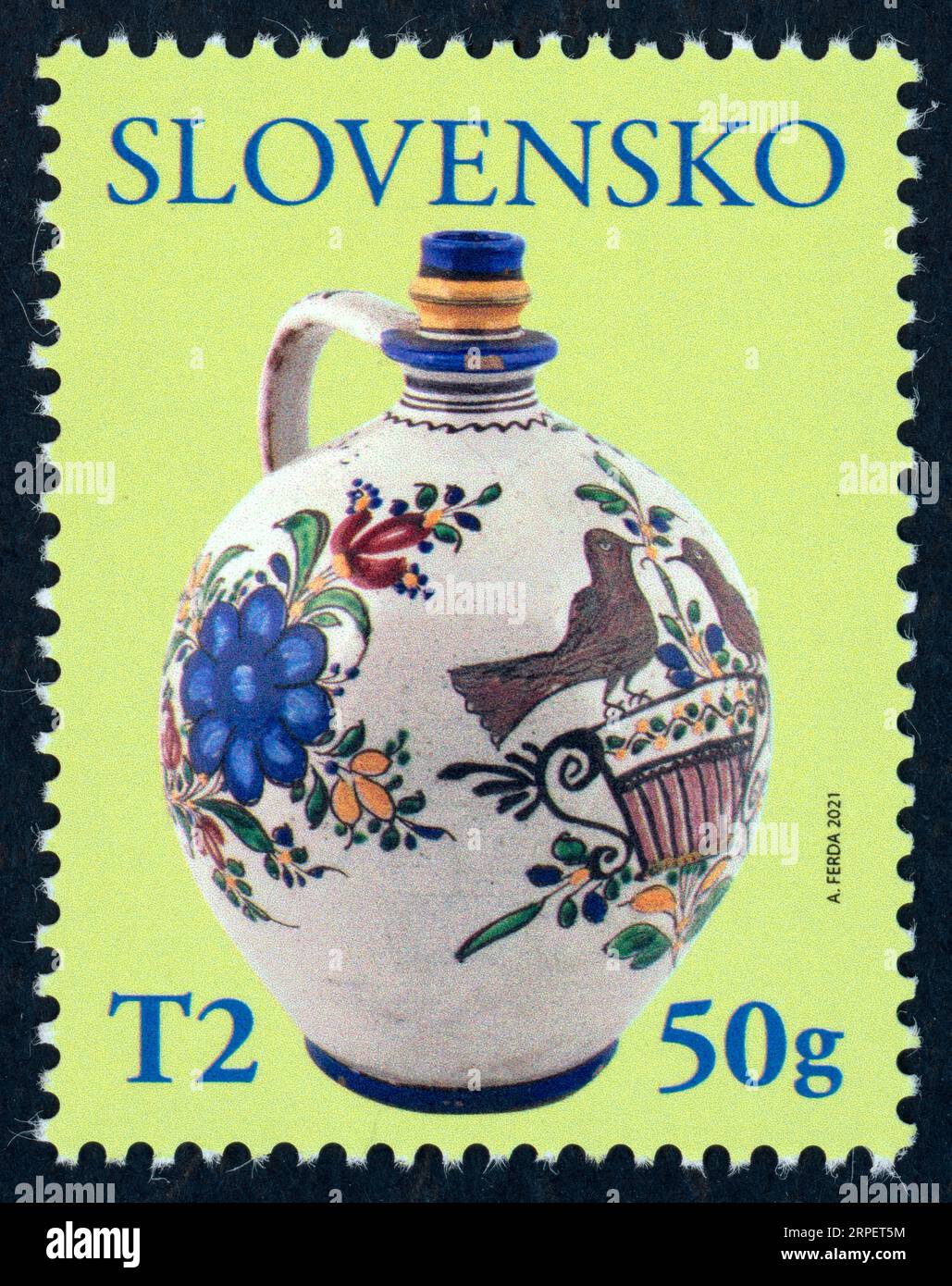 Easter 2021: Folk Faience. Postage stamp issued in Slovakia in 2021. Stock Photo