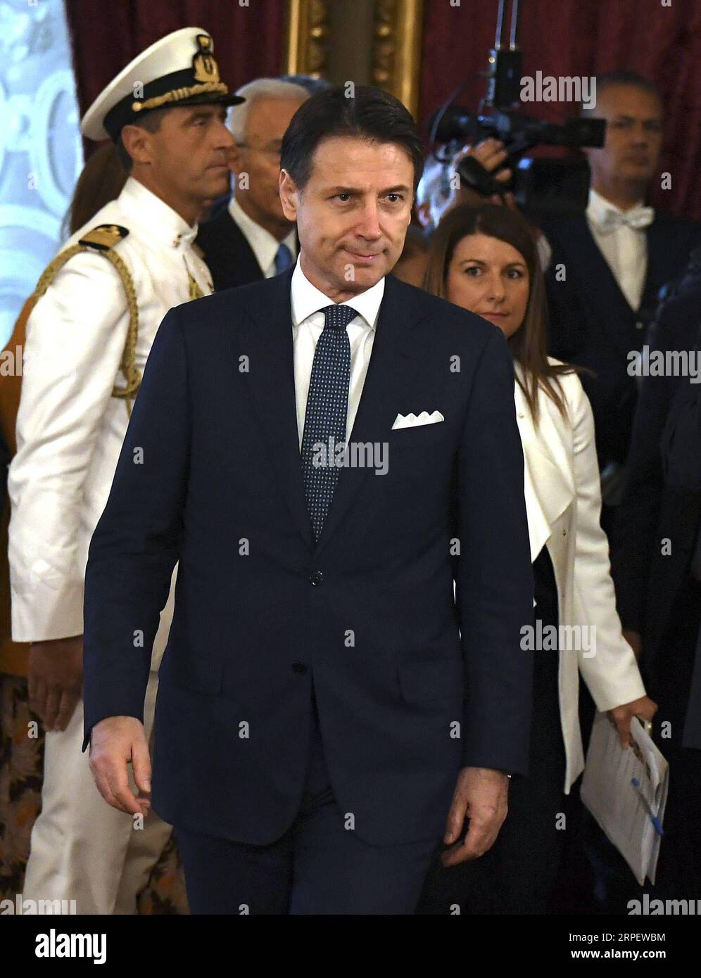 (190905) -- ROME, Sept. 5, 2019 -- Italian Prime Minister Giuseppe Conte arrives for a swearing-in ceremony at the Quirinale Presidential Palace in Rome, Italy, on Sept. 5, 2019. The new slate of ministers for Giuseppe Conte s second stint as Italy s prime minister was formally sworn in on Thursday by Italian President Sergio Mattarella, bringing the unlikely coalition between Italian populists and an old-guard center-left party a step away from power. (Photo by /Xinhua) ITALY-ROME-NEW MINISTERS-SWORN IN AlbertoxLingria PUBLICATIONxNOTxINxCHN Stock Photo