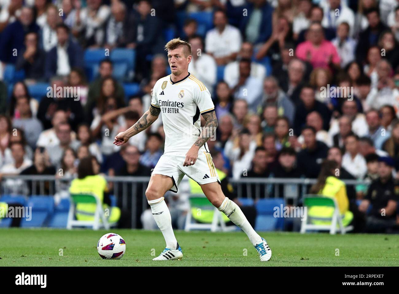 Toni Kroos of Real Madrid Cf in action during the La Liga match beetween Real Madrid Cf and Getafe Fc at Santiago Bernabeu Stadium on September 3, 2023 in Madrid  Spain . Stock Photo