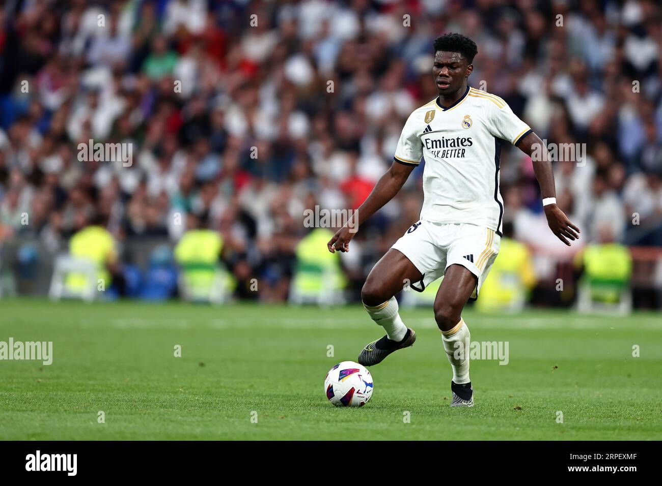 Aurelien Tchouameni of Real Madrid CF during the La Liga match between Real  Madrid and UD Almeria played at Santiago Bernabeu Stadium on April 29, 2023  in Madrid, Spain. (Photo by Cesar