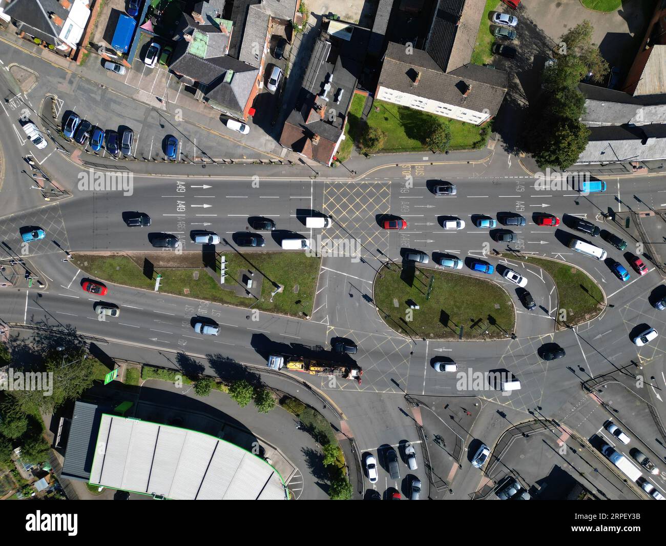 Hereford UK Aerial view of the busy A49 trunkroad roundabout junction