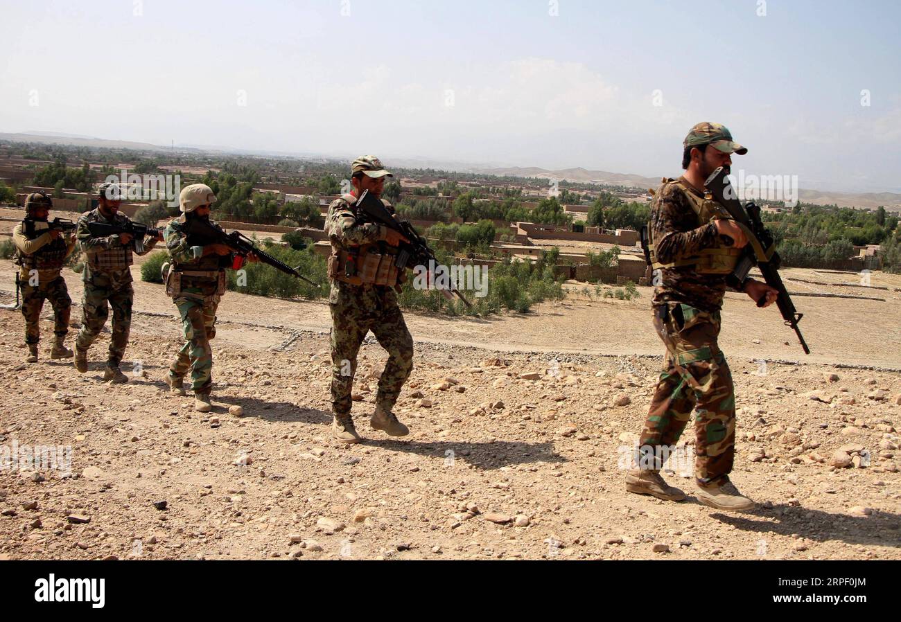 (190908) -- JALALABAD, Sept. 8, 2019 (Xinhua) -- Afghan security force members take part in a military operation in Surkhrod district of Nangarhar province, eastern Afghanistan, on Sept. 8, 2019. Afghan forces had killed 32 militants in Surkhrod district of eastern Nangarhar province as cleanup operations continued, said an army statement released here Sunday. (Photo by Saifurahman Safi/Xinhua) AFGHANISTAN-NANGARHAR PROVINCE-MILITARY OPERATION PUBLICATIONxNOTxINxCHN Stock Photo
