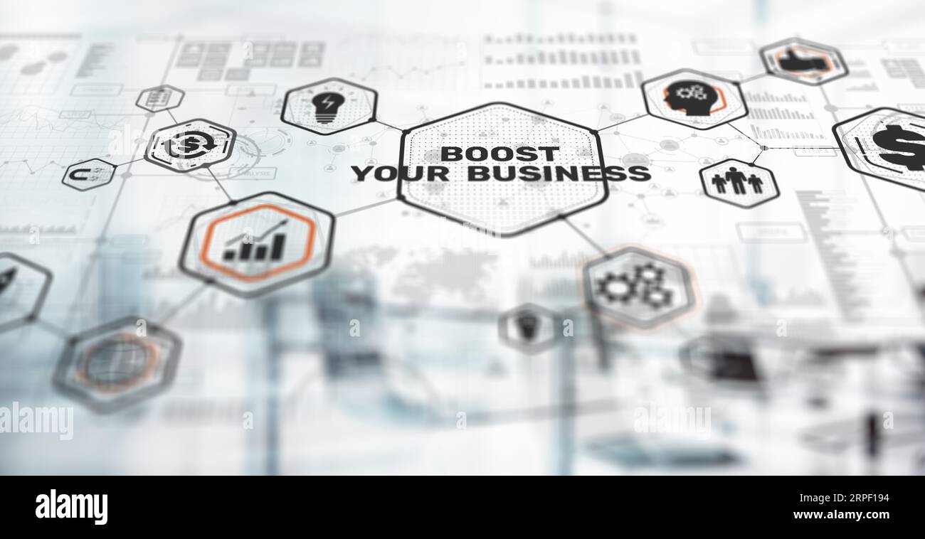 Boost your business 3D Mackground. Business, Technology, Internet and network concept. Stock Photo
