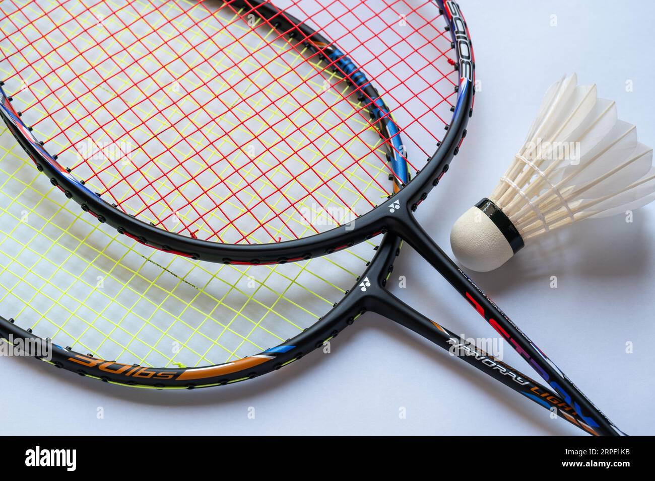 Doha, Qatar August 4, 2023 Yonex badminton rackets and shuttlecock