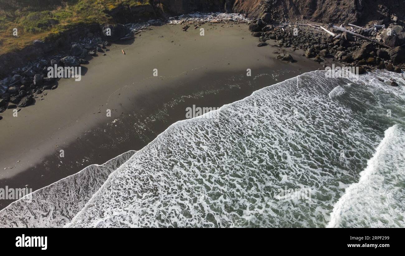 Aerial drone photo of the coastline in the Samuel H. Boardman Scenic Corridor on the Oregon Coast. Stock Photo