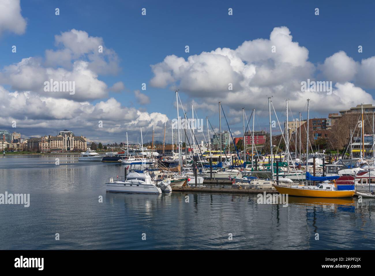 The  marina with boats in the inner harbor  of Victoria, Vancouver Island, British Columbia, Canada. Stock Photo