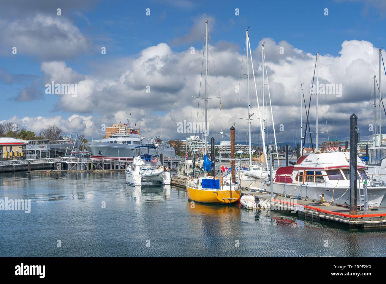 The  marina with boats in the inner harbor  of Victoria, Vancouver Island, British Columbia, Canada. Stock Photo