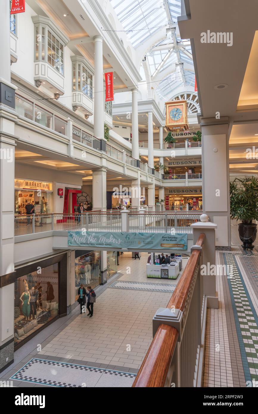 Interior of the Hudson's Bay Mall at the Bay Center Shopping Center in Victoria, Vancouver Island, British Columbia, Canada. Stock Photo