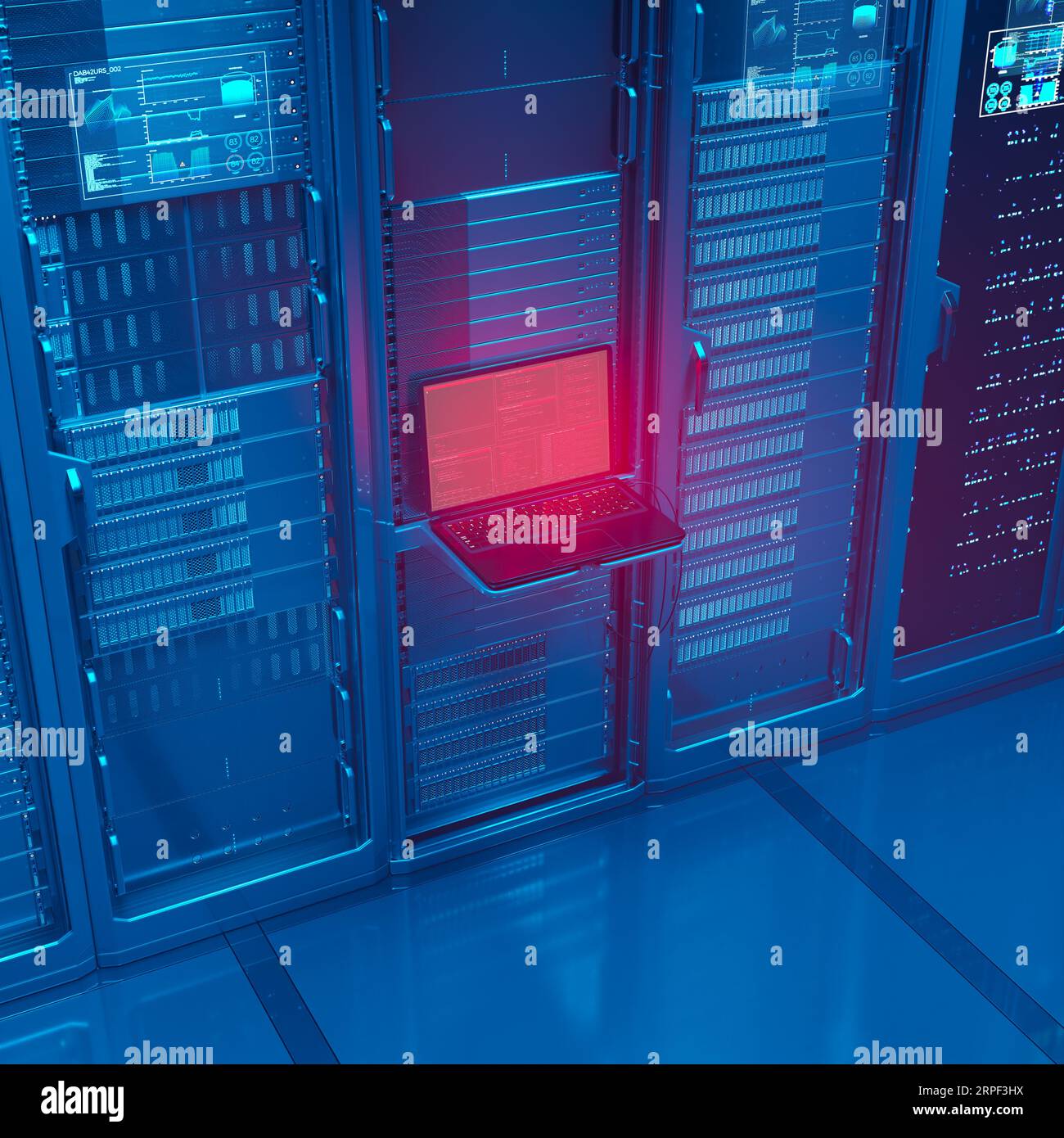 Main control computer red screen warning. Network database code ...