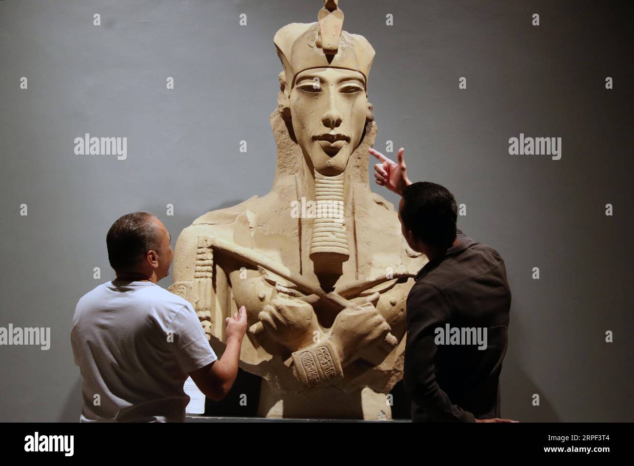 (190911) -- LUXOR (EGYPT), Sept. 11, 2019 -- A statue of King Akhenaton is displayed in Luxor Museum in Luxor, Egypt on Sept. 8, 2019. The two-floor Luxor Museum overlooking the east bank of the Nile River in the heart of Upper Egypt s monument-rich city of Luxor, a capital in ancient Egypt known as Thebes, is a unique landmark for exploring the history of ancient Egypt through different eras. ) EGYPT-LUXOR-LUXOR MUSEUM AhmedxGomaa PUBLICATIONxNOTxINxCHN Stock Photo