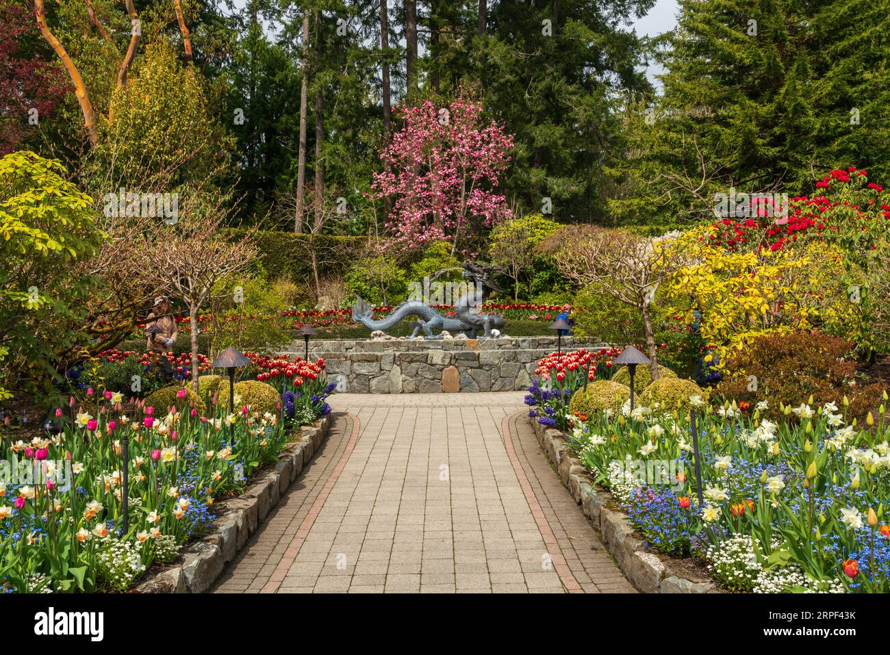 The spring season flower display at the Butchart Gardens, Victoria, Vancouver Island, British Columbia, Canada. Stock Photo