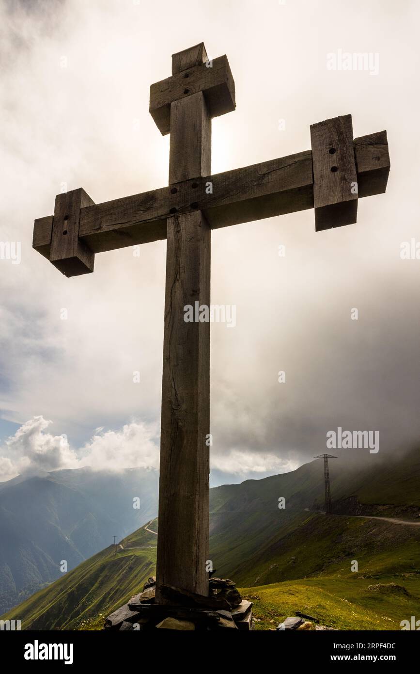 Cross at Abano Pass in Georgia Stock Photo