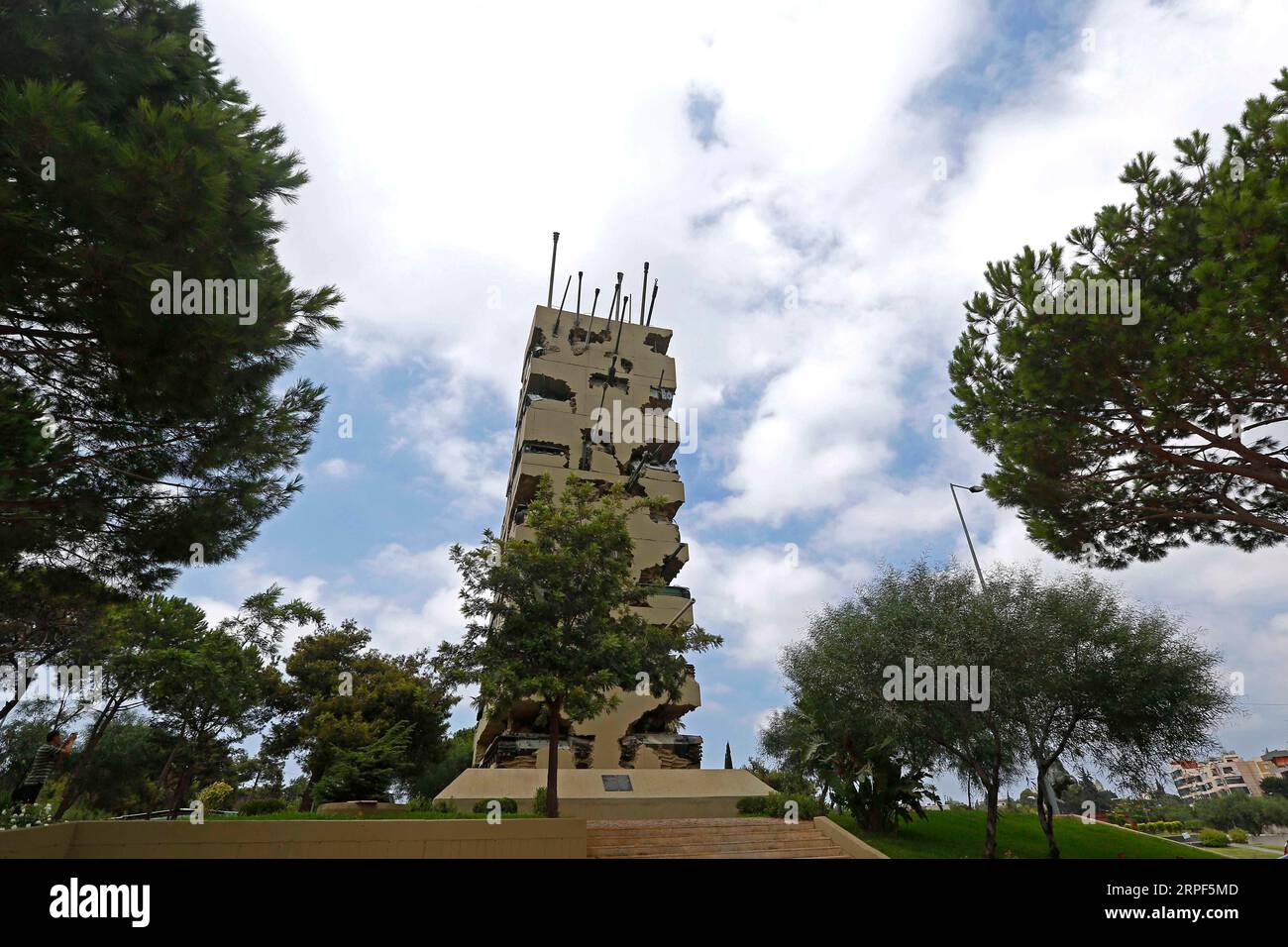 (190913) -- BEIRUT, Sept. 13, 2019 -- Photo taken on Sept. 13, 2019 shows the Hope for Peace Monument in Yarzeh, Lebanon. The Hope for Peace Monument, designed by French-born American artist Armand Fernandez, was built in 1995 to express Lebanese s hope for peace. (Photo by Bilal Jawich/Xinhua) LEBANON-HOPE FOR PEACE MONUMENT LixLiangyong PUBLICATIONxNOTxINxCHN Stock Photo