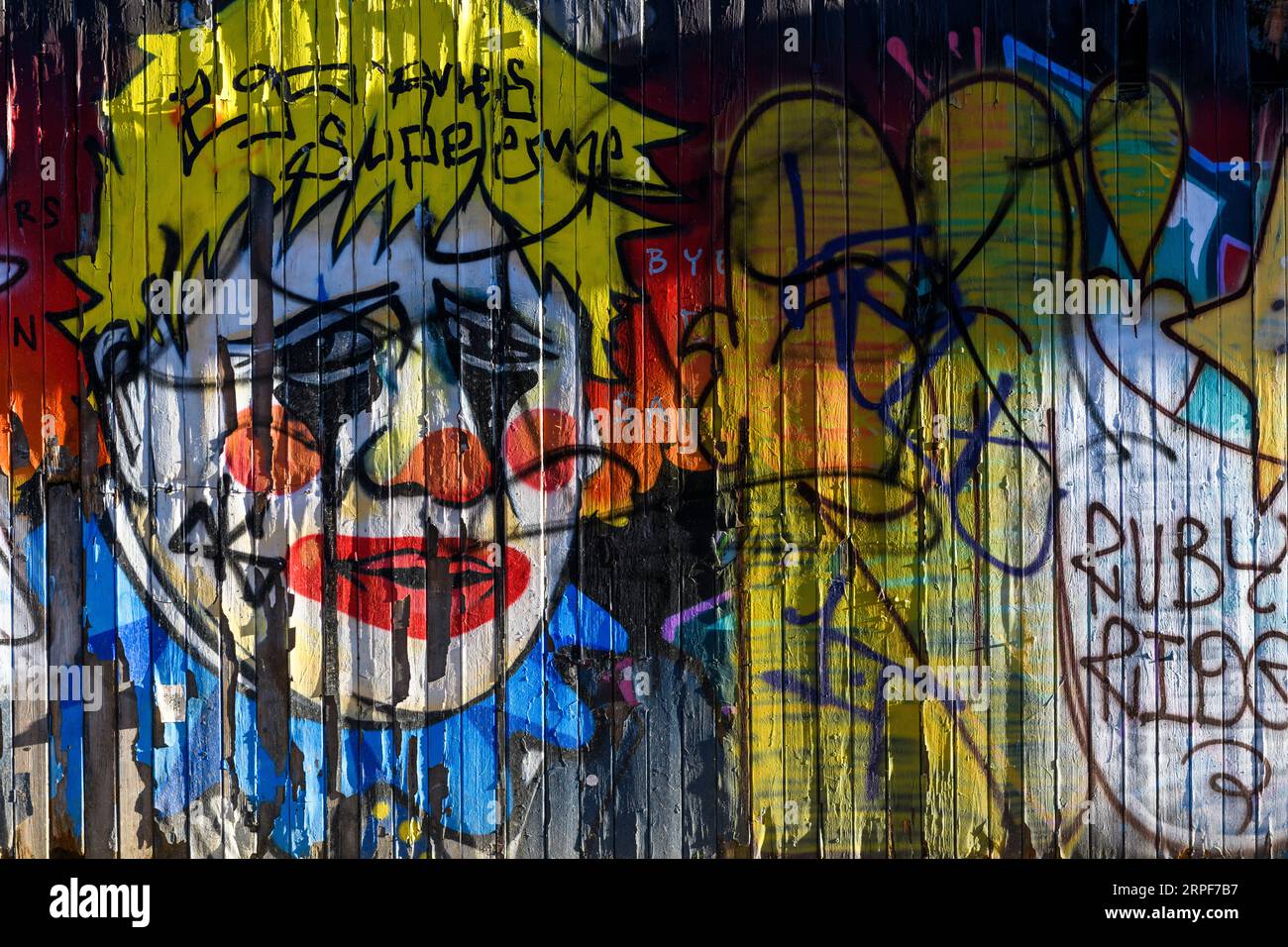 Boris Johnson graffiti/street art on a fence, Fashion Street, Spitalfields, London, UK.  7 Apr 2023 Stock Photo