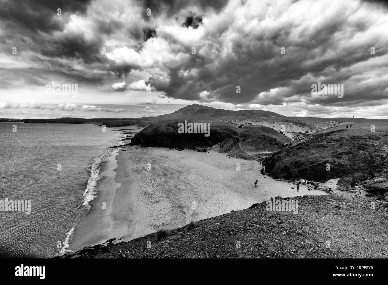 Canary Islands, Lanzarote, Papagayo beach: Papagayo beach in black and white Stock Photo