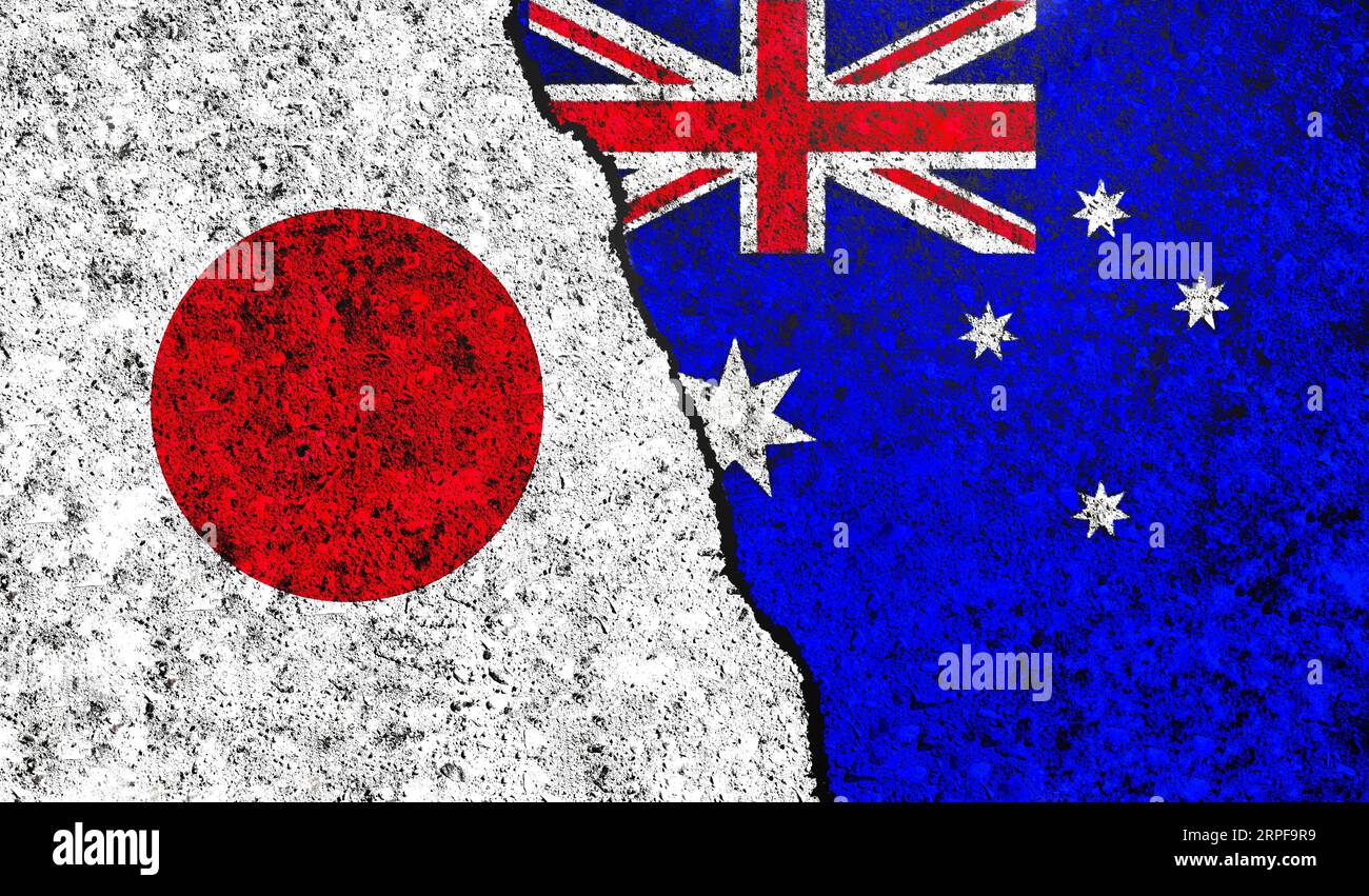 Australia and Japan flag together. Japan vs Australia. Japan Australia relations Stock Photo