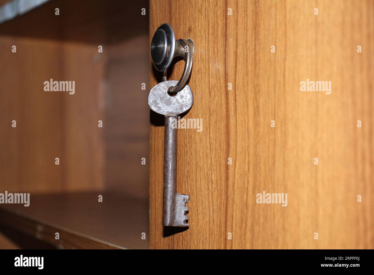A key on a keyring. Stock Photo