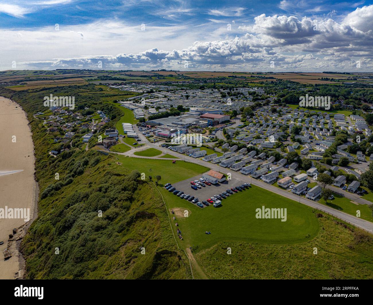 Haven Holidays Primrose VALLEY Holiday Park, North Yorkshire Including the soon to be Weatherspoon 'Mash and Barrel' from the air, aerial , birds eye Stock Photo