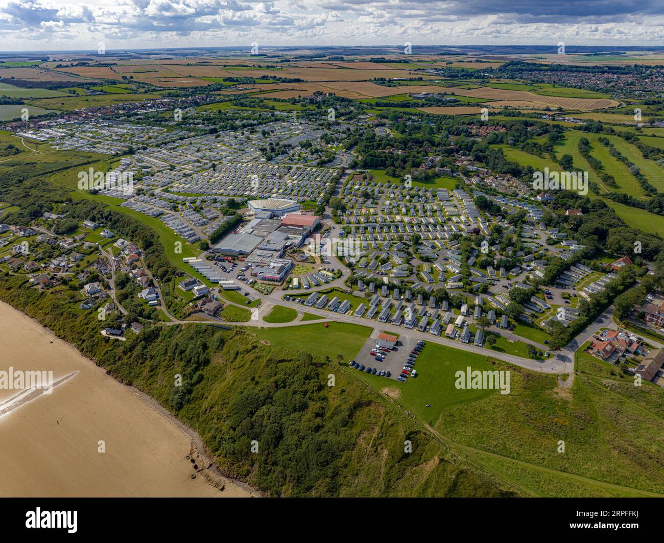 Haven Holidays Primrose VALLEY Holiday Park, North Yorkshire Including the soon to be Weatherspoon 'Mash and Barrel' from the air, aerial , birds eye Stock Photo