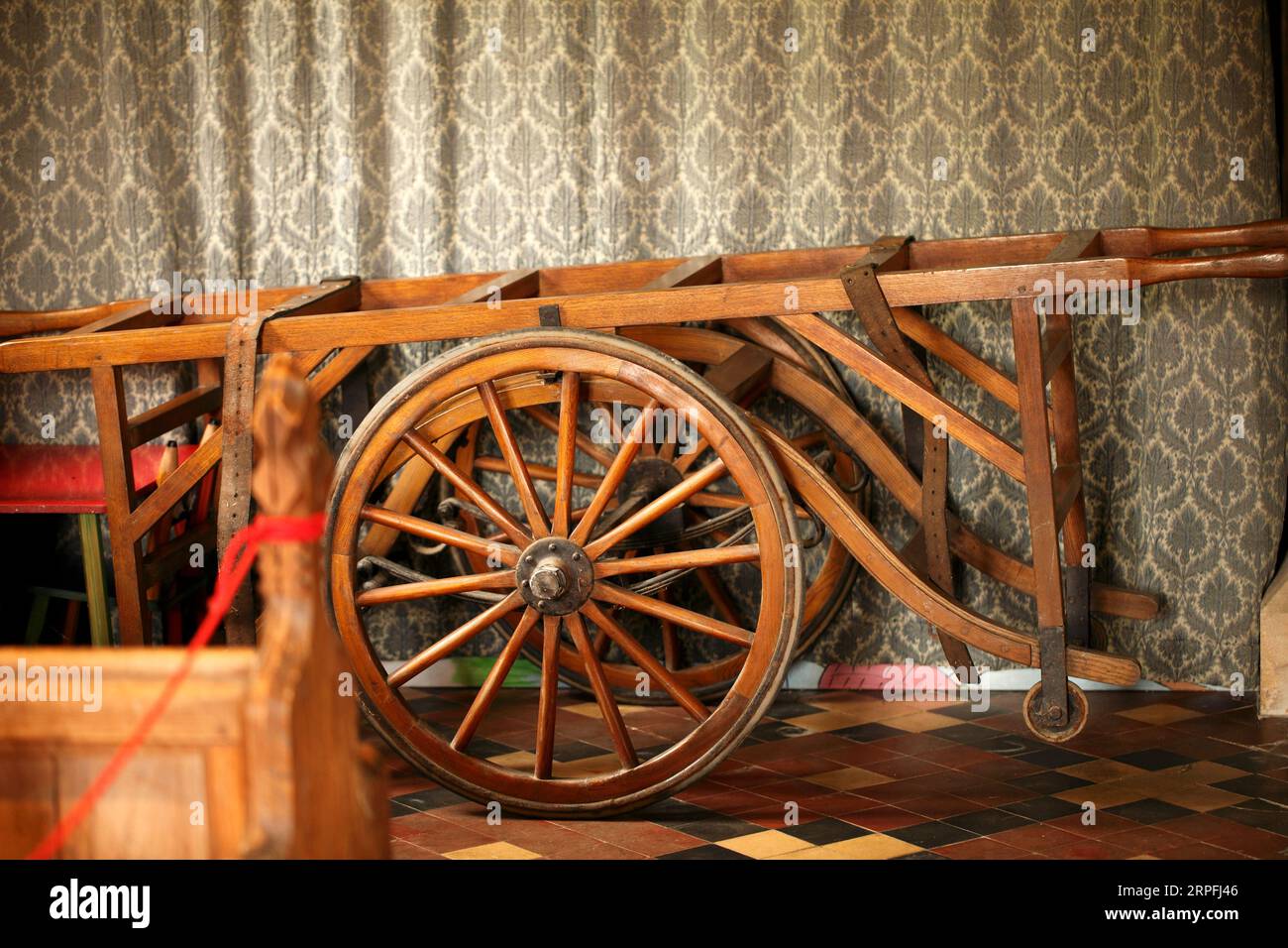 Antique Wooden Coffin cart in a church Stock Photo Alamy