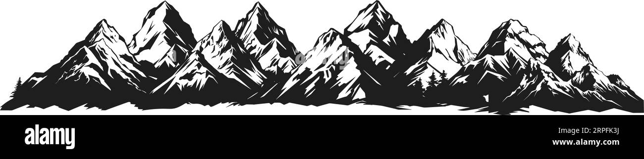 Mountain with pine trees and landscape black on white background ...