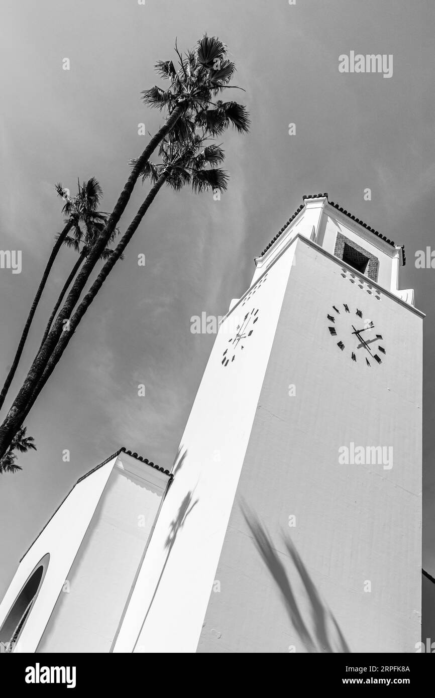 The iconic Missionstyle clock tower at Los Angeles Union Station