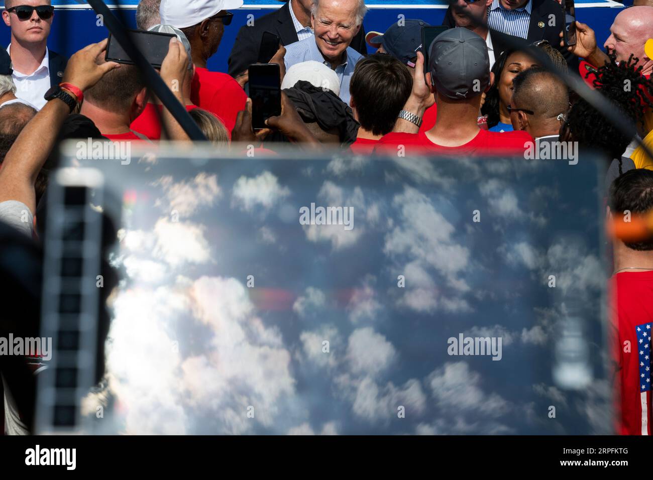 President joe biden greets attendees following a labor day event at the