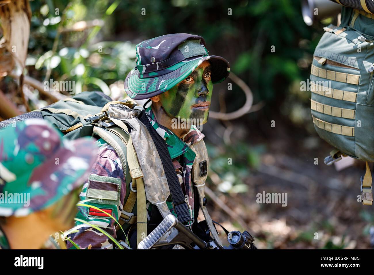 Puslatpur, Indonesia. 04th Sep, 2023. Indonesian Marines during Jungle Field Training at exercise Super Garuda Shield 2023, September 4, 2023 in Puslatpur, Indonesia. Credit: SSG Keith Thornburgh/US Army/Alamy Live News Stock Photo